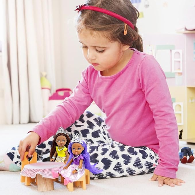 Little Dolls Set with Mini Princess Dolls for Girls – Princess Toy Dolls for Dollhouse –Small Doll Mini Princess Figures with Tiaras, Hair Accessories