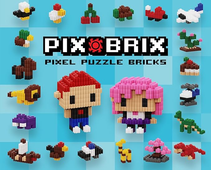 Pix Brix Pixel Art kit Puzzle Bucket - 1,500-Piece Kit with 12-Color Light Palette – Patented Interlocking Building Bricks for 2D and 3D Creations – STEM Toy for Ages 6+