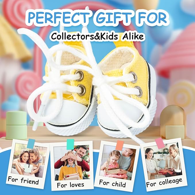 Mini Doll Shoes, 1 Pair Cute Lace Up Canvas Sneakers Compatible for 17cm/15cm Doll Shoes Toy Outfit Accessories (Yellow)