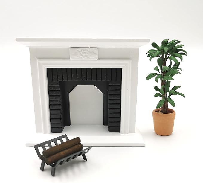 Dollhouse Decoration Accessories,1:12 Dollhouse Miniature Furniture Room Wooden Vintage Black White Fireplace