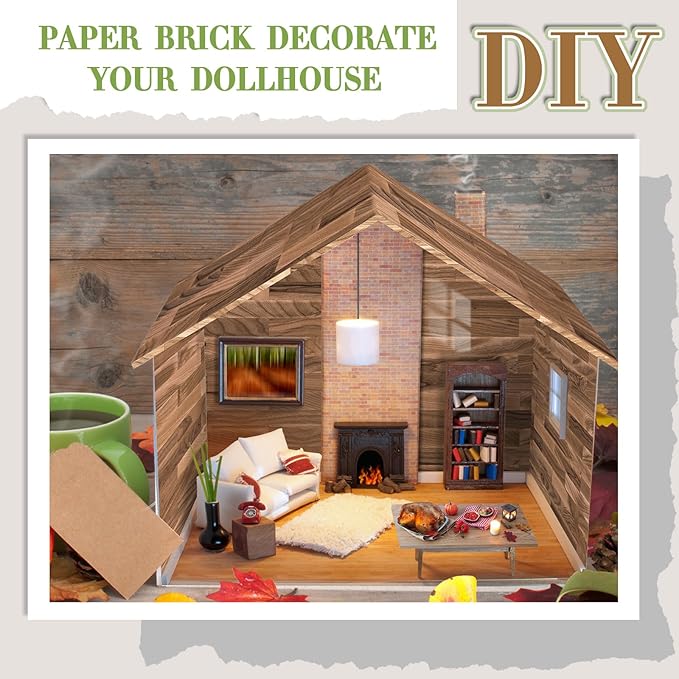 Flutesan 6 Pcs Miniature Dollhouse Wallpaper and Flooring Peel and Stick Mini DIY Self Adhesive Dollhouse Accessories 8.27 x 11.69 Inch (Classic Style)