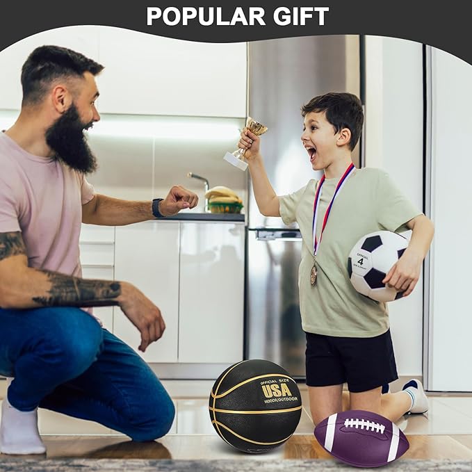 Libima 3 Pcs Sports Ball Set for Kids Teens Include Official Size Basketball Soccer Football with Pump and Carry Bag Training Practice Sport Back to School Gift