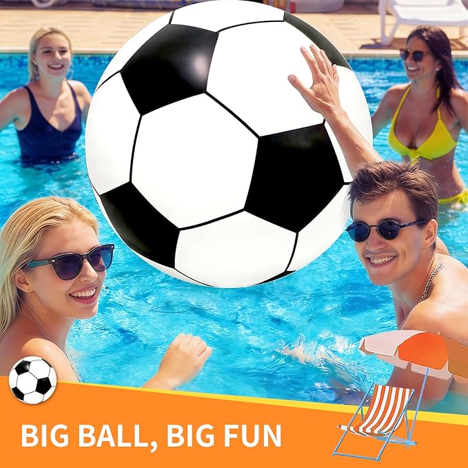 3 Pcs 40 Inch Giant Inflatable Soccer Ball, Huge Beach Football Large Sport Balls Jumbo Beach Balloons Oversized Soccer Party Favors for Birthday Decoration, Gift, Outdoor Sports, Pool, Backyard
