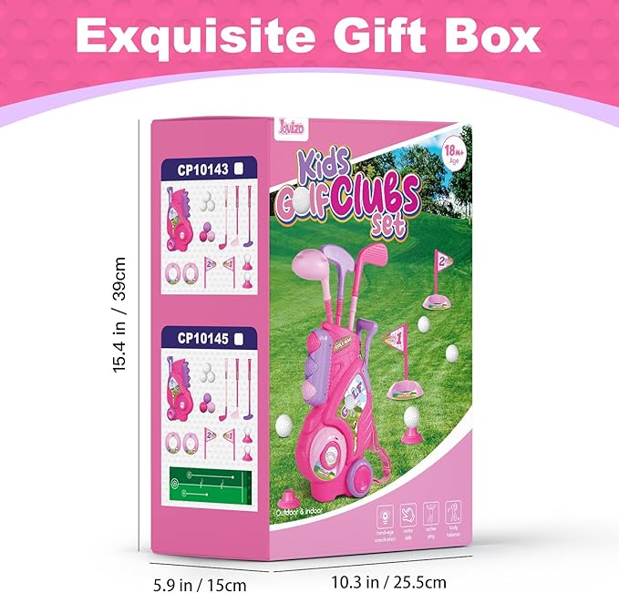 Toddler Golf Set for Girls Boys 1 2 3 4 Years Old, Upgraded Kids Golf Cart with 3 Clubs & 8 Balls, Outdoor Indoor Sports Toys Birthday Gift, Pink