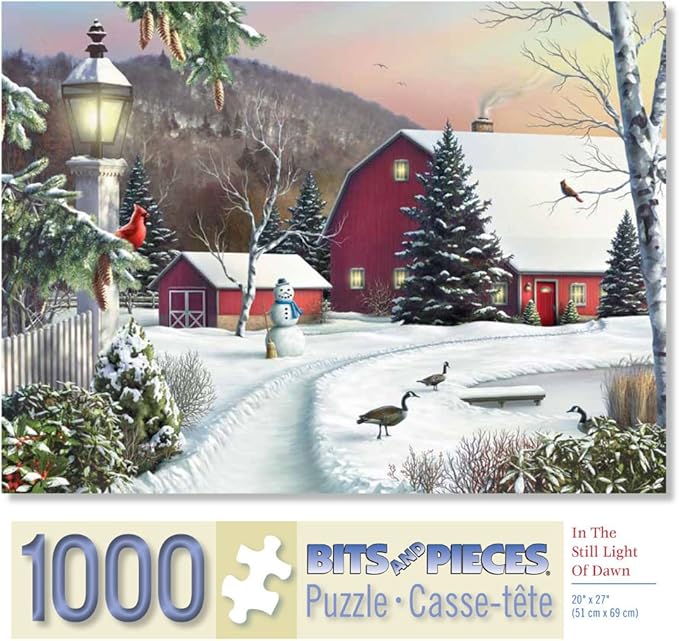 Bits and Pieces – 1000 Piece Jigsaw Puzzle for Adults – in The Still Light of Dawn - Snowy Barn with Birds, Winter Landscape Jigsaw Puzzle - by Artist Alan Giana, Completed Puzzle Size: 20" x 27"