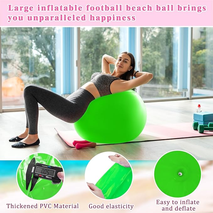 Jenaai 2 Pcs 30 Inch Large Bouncy Balls Giant Inflatable Rubber Kickballs Big Outdoor Exercise Jumping Hopping Ball for Outdoor Activity Sports Party Decor(Pink, Green)