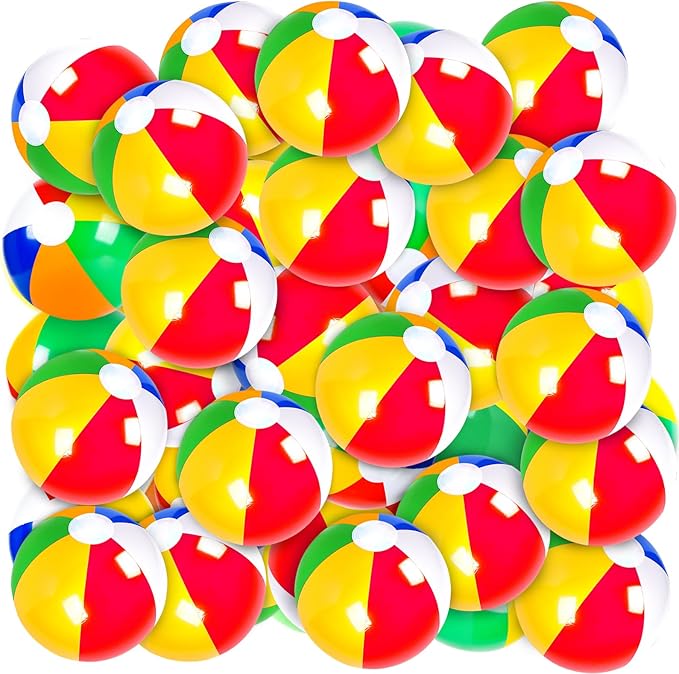 Coopay 24/50/100 Pack Inflatable Beach Balls Classic Rainbow Swimming Pool Ball Birthday Beach Party Decoration Summer Water Games Gifts 8 to 12 Inches from Inflated to Deflated