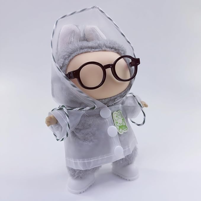 17cm Doll Clothes Set, Stylish Raincoat Doll Outfits with White Shoes, Black Glasses (No Dolls)