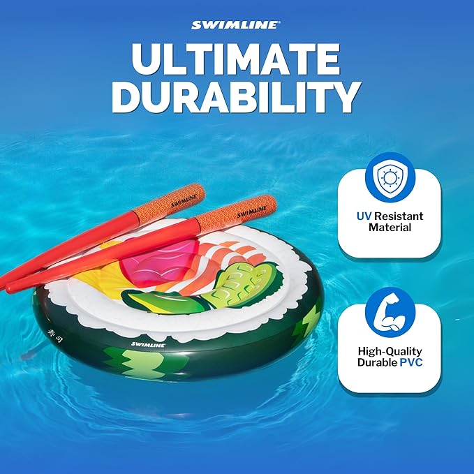 SWIMLINE ORIGINAL Sushi & Chopsticks Set Pool Float – Durable Vinyl Lounger for Adults & Teens – Fun Pool Float for Lake, Beach, or Backyard – Easy to Inflate and Store