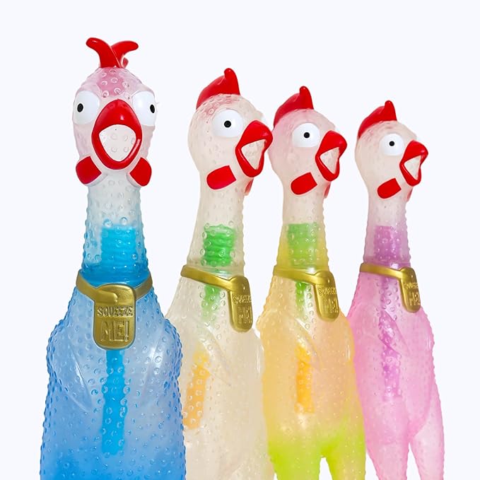 Animolds Squeeze Me Rubber Chicken Toy | Screaming Squeaky Chicken for Kids & Dogs | Novelty Prank Gag Gift (Clear Chicker 6 Pack)