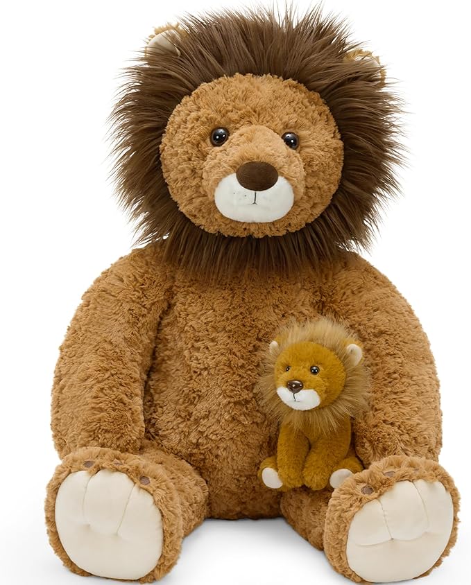 Tezituor Giant Lion Stuffed Animal,2Pcs Large Lion Plush Toy,Cute Jumbo Cuddly Realistic Lions,39in Huge Big Fat Lion Plushie,Soft Oversized Cougar Stuffy,Kids Girls Birthday Valentines Easter Gifts