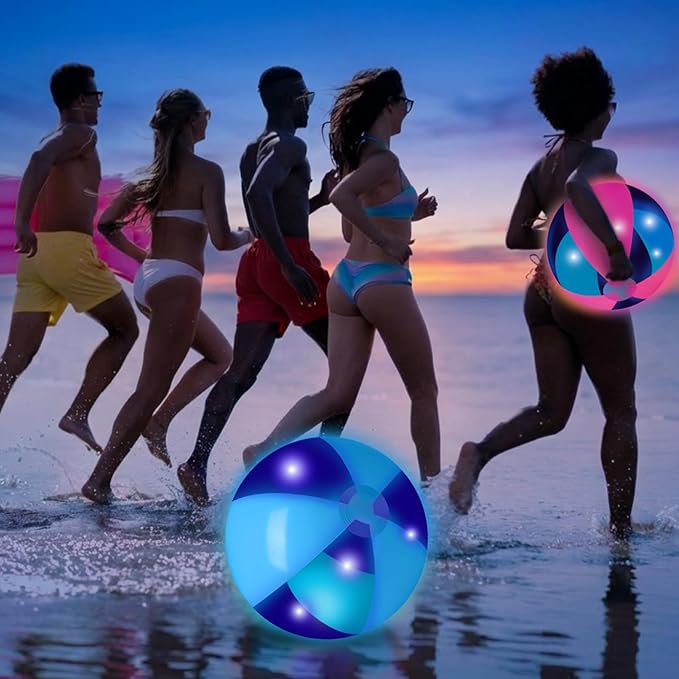 4 Pcs Light up Beach Balls 16'' Jumbo Pool LED Balls Glow in the Dark Neon Giant Inflatable for Summer Hawaiian Tropical Theme Beach Party Decor Water Accessory (Colorful)