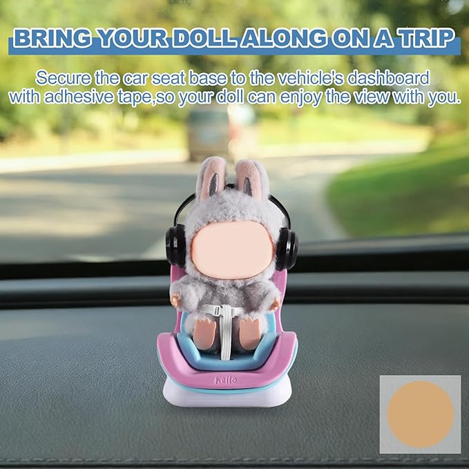 Doll Car Seat, Car Seat for 10-17cm Dolls, Including Air Vent Clip, Desktop Stand, Adjustable Strap, Airflow-Friendly Design, Ideal Car Decor Gifts(Pink Blue)