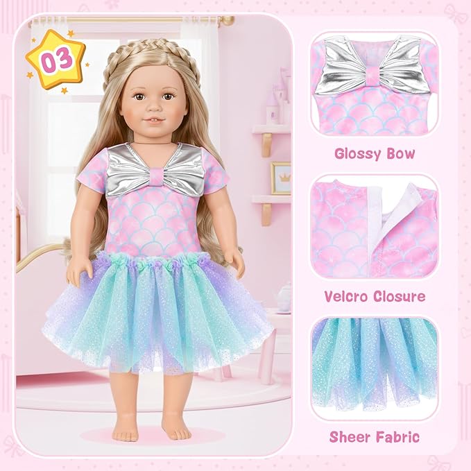 5 Sets Doll Clothes for 18 inch Dolls Baby Doll Accessories Outfit with Dress Skirt Pant Bag and Hairband for Birthday Gifts (18in-Style 1)
