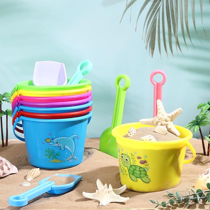 Jerify 30 Pieces Mini Plastic Beach Pail 6.3 Inch Plastic Small Bucket Small Sand Pail Building Beach and Sandbox Toys for Summer Practical Gift Party Favor and Prize(Sea Animal)