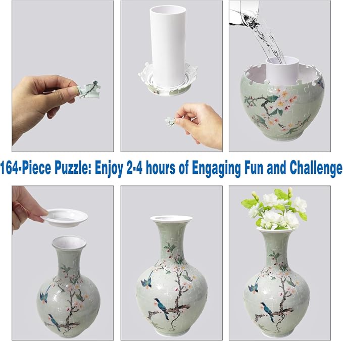 3D Puzzle Vase for Adults, 164 Piece Unique Flower Vase, Crafts for Adults, Home Decor Gift for Flower Arrangements