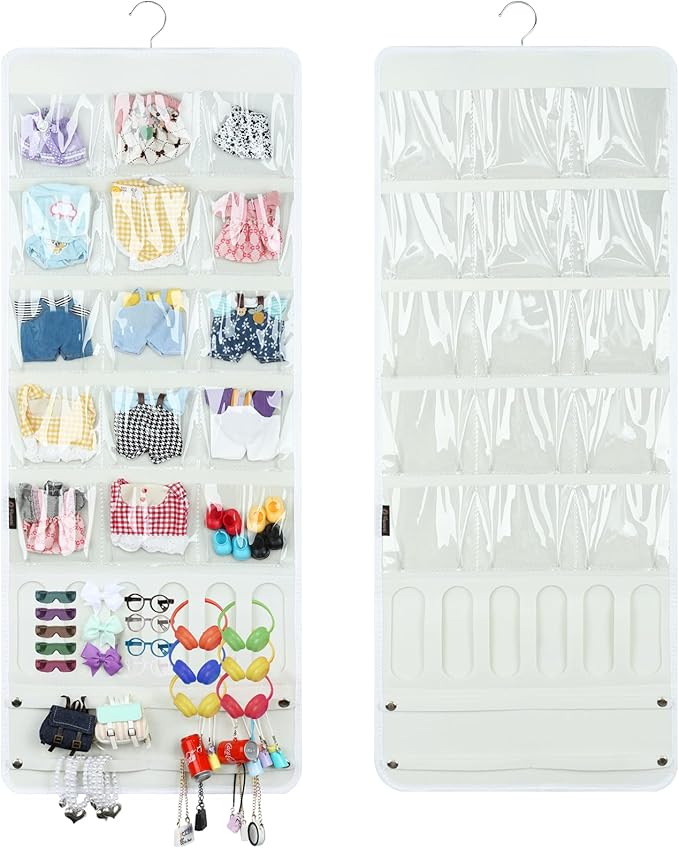 Hanging Doll Clothes Organizer,Doll Accessories Storage Holder,Doll Outfit Wall Display,15cm-17cm Dolls Outfit Holder(Not Include Any Accessories) (White)