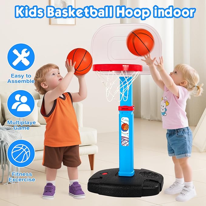 AOKESI Toddler Basketball Hoop Indoor for Age 1-3, Adjustable Kids Basketball Hoops Set, Mini Basketball Goal with Balls Outdoor Sport Poolside Game Birthday Toys Gifts for Baby Boys Girls 2 3 4 5