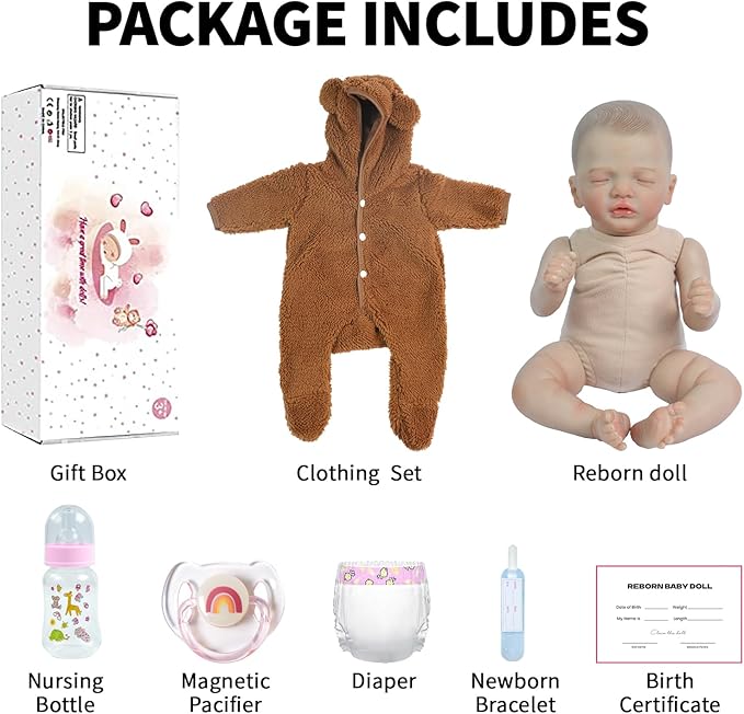 SCOM 20 inch Realistic Reborn Baby Dolls Boy, Hand-Painted Hair Lifelike Vinyl Limbs & Soft Cloth Body, Weighted Baby Doll, 7-Piece Accessories Set, Newborn Doll for Ages 3+ Kids Gift