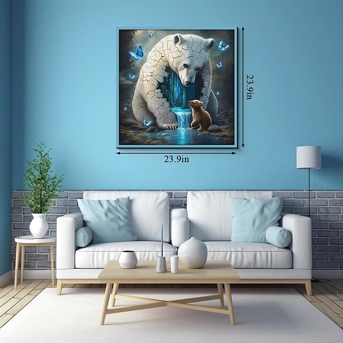 Animal Bear Puzzles for Adults 1000 Pieces, Fantasy Bears Butterfly Waterfall Jigsaw Puzzles, Nature Forest Wildlife Puzzle as Home Decor