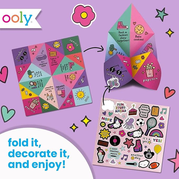 Ooly DIY Paper Kit, 24 Fortune Teller Designs & Stickers, Kit Includes 12 Completed, 6 Blank and 6 Color-in Folding Fortune Teller, Activity Gifts for Kids