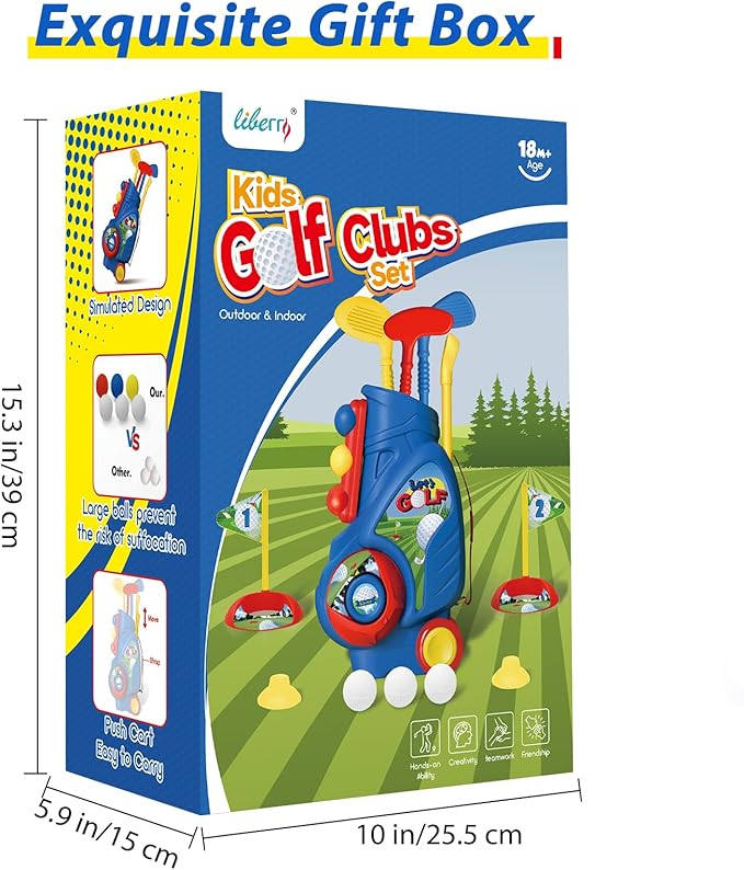 Liberry Toddler Golf Set, Upgraded Kids Golf Cart with Unique Shoulder Strap Design, Indoor Outdoor Sports Toys Gifts for Boys Girls 1 2 3 4 Years Old