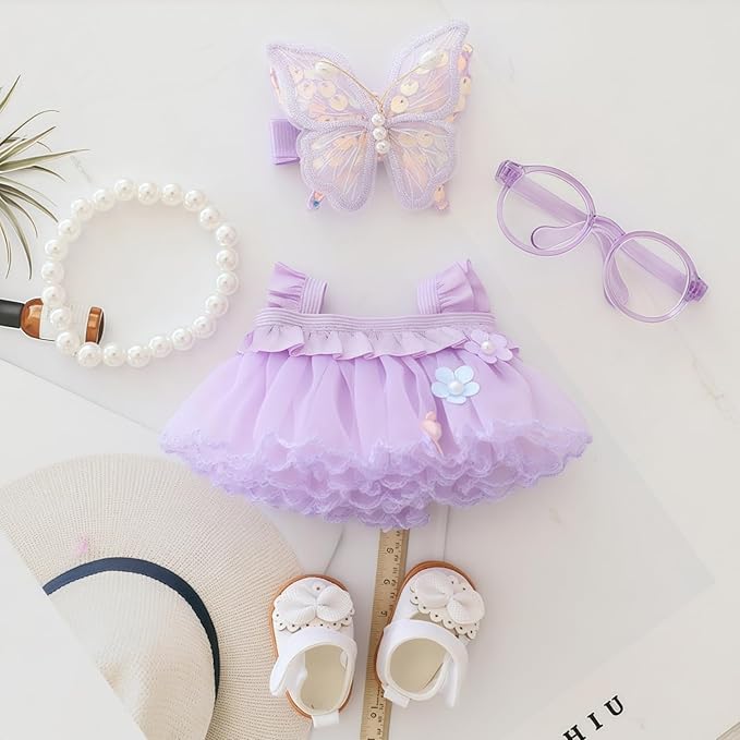 Clothes for Lu bubu Dolls (No Doll) Accessories, Outfit Set 5 Pieces Gauze Dress for 17cm Doll, Romantic Skirt Doll Clothing Set Replacement Purple