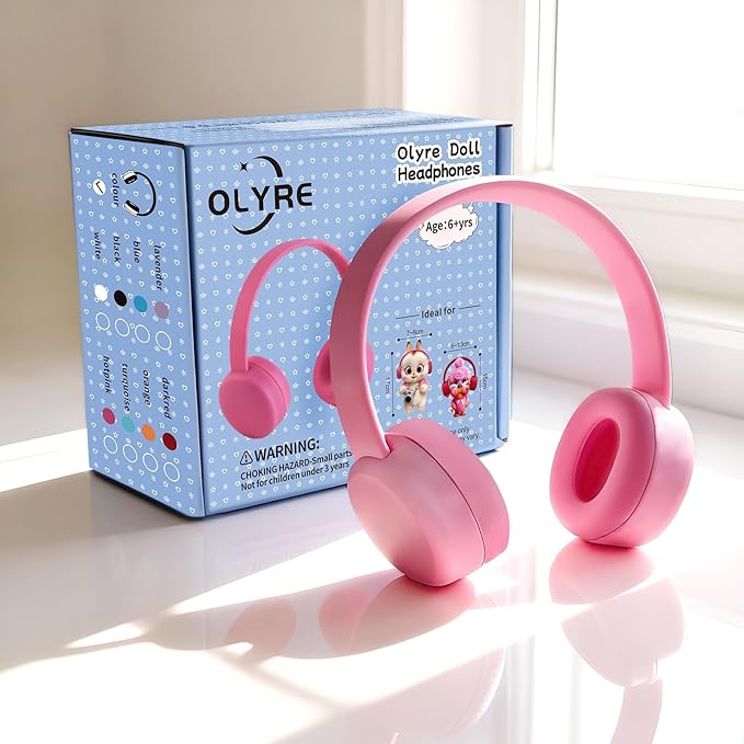 Olyre Doll Headphones for Dolls, Fits 17cm(6.69") Height Trendy Dolls or 1/6 BJDs, Miniature Headset Costume/Clothing Accessory (Doll Not Included) (Pink)