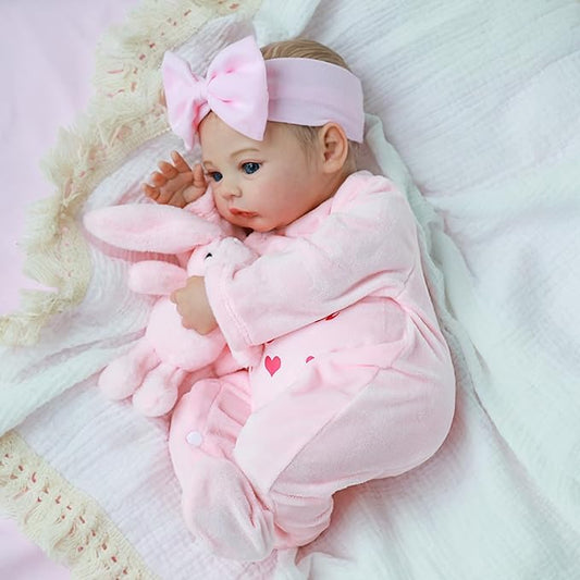 KSBD Realistic Reborn Baby Dolls – 18-Inch Lifelike Newborn Baby Doll with Open Eyes, Poseable Handmade Real Life Baby Doll, Gift Set with Accessories for Kids Ages 3+