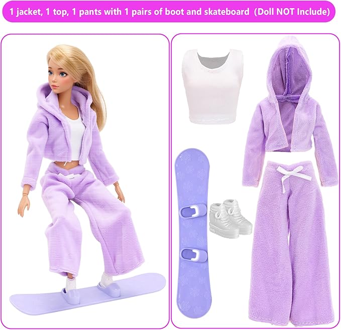 13 Pcs Doll Winter Clothes and Accessories - 3 Set Dolls Winter Coat Clothes, 2 Pairs of Shoes and 8 Pcs Skiing Accessories for 11.5 Inch Girl Doll Winter Playset