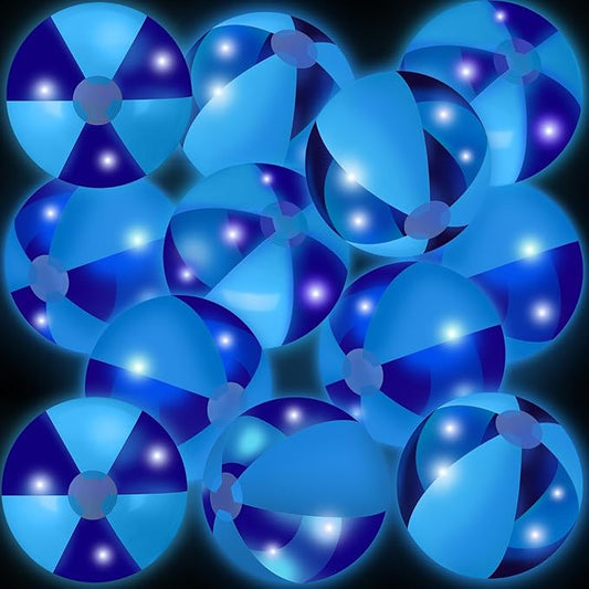 12 Pcs Light up Beach Balls 16'' Jumbo Pool LED Balls Glow in the Dark Neon Giant Inflatable for Summer Hawaiian Tropical Theme Beach Party Decor Water Accessory (Blue)