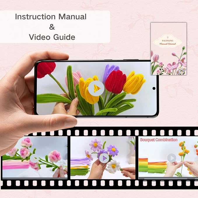 balinging 400pcs Pipe Cleaners Craft for Flowers with Glue Gun,Chenille Stems for DIY Flower Making Kit,Pipe Cleaners Projects Creative for DIY Art and Craft,Ideal for Holiday Decoration(Tulip)