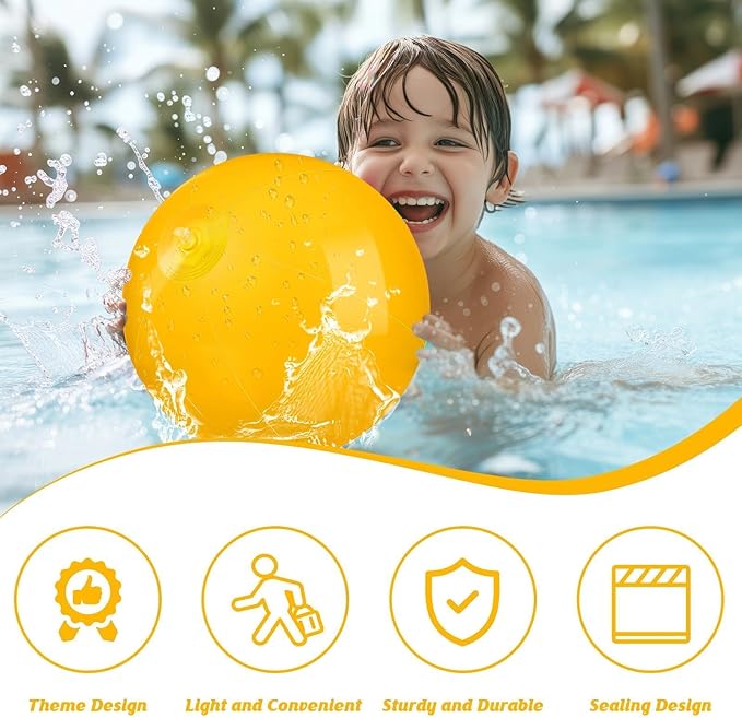 20 Pack Yellow Beach Ball - 12Inch Blow Up Beach Ball Party Supplies for Kids, Inflatable Floating Balls for Summer Pool Parties, Outdoor Activities & Birthday Decorations (Yellow)