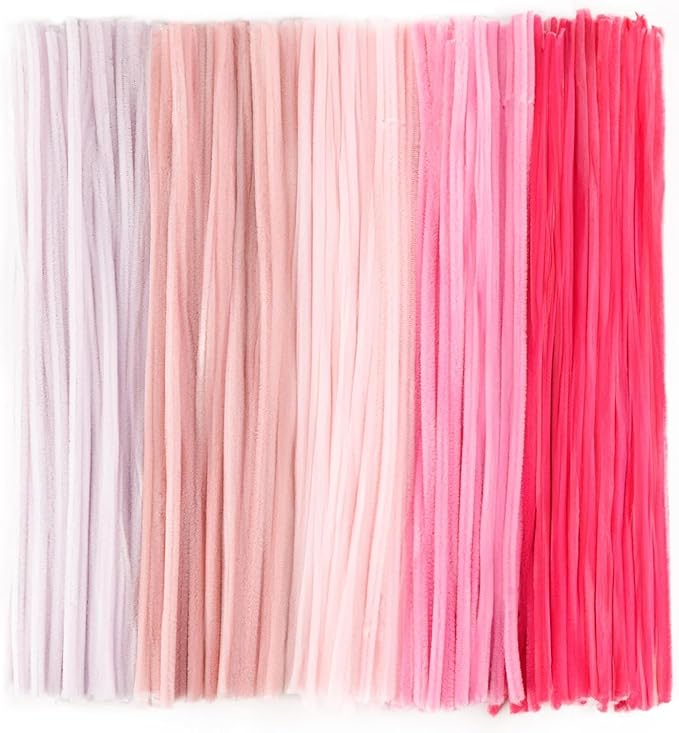 Caydo 200 Pieces Pink Pipe Cleaners for Easter Crafts and Decorations, Thickened Fluffy Chenille Stems Bulk for Kids Creative Arts & Craft Projects, Flowers Making