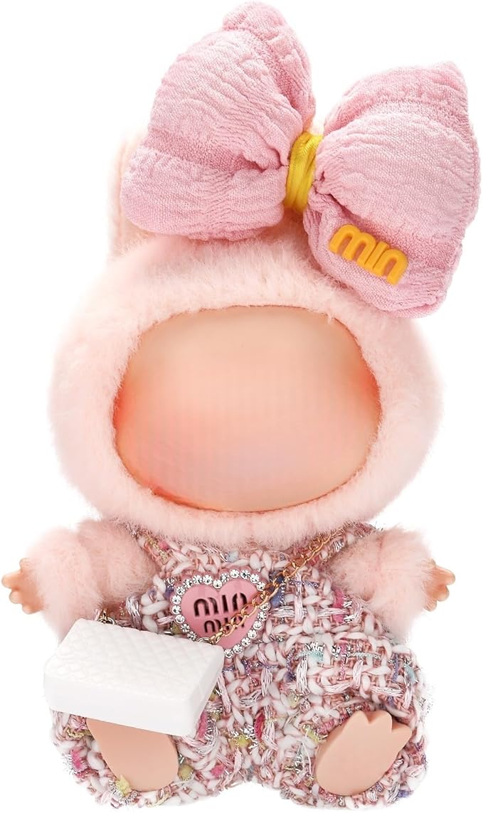 Doll Clothes for Labubu 17cm Have a Seat & Exciting Macaron & Big into Energy Series Dolls, Luxury Chic Series for 17cm Dolls Accessories (Heart Dress+Hairband+Bag)