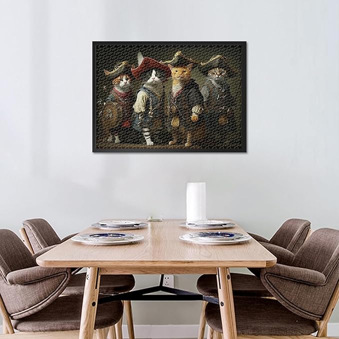 Pirates Cat Puzzles for Adults 1000 Pieces, Group of Cats Jigsaw Puzzles, Costume Party Adult Puzzle for Adults, Educational Fun Games or Toys for Elders Friends 20X27 INCH
