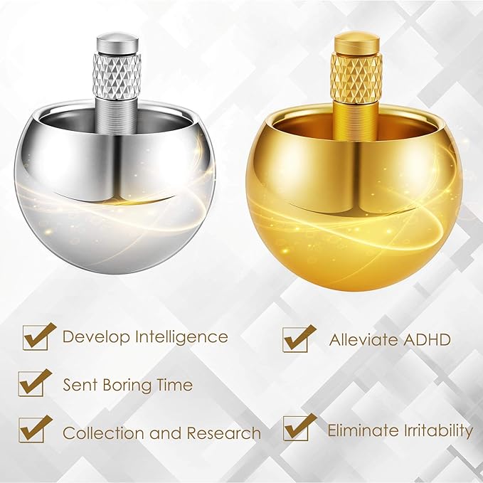 Skylety 2 Pieces Metal Spinning Top Aluminum Flip Over Top Spinner Gyroscope Stainless Steel Toy for Adults Kill Time Stress Anxiety Gift(Gold, Silver)
