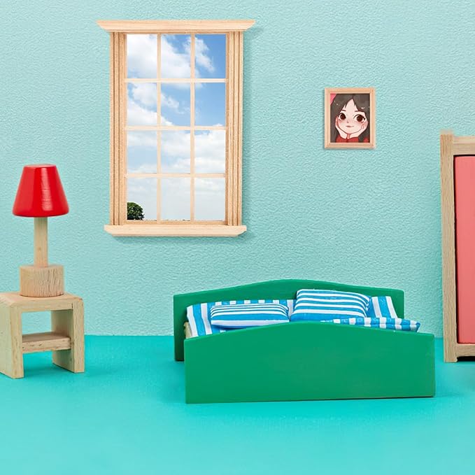 VICASKY 2pcs Dollhouse Windows 1: 12 Window Frame Miniature Furniture Mini Wooden DIY Bedroom Accessories Ornaments for 1/12 Scale Decoration Crafts Doll House