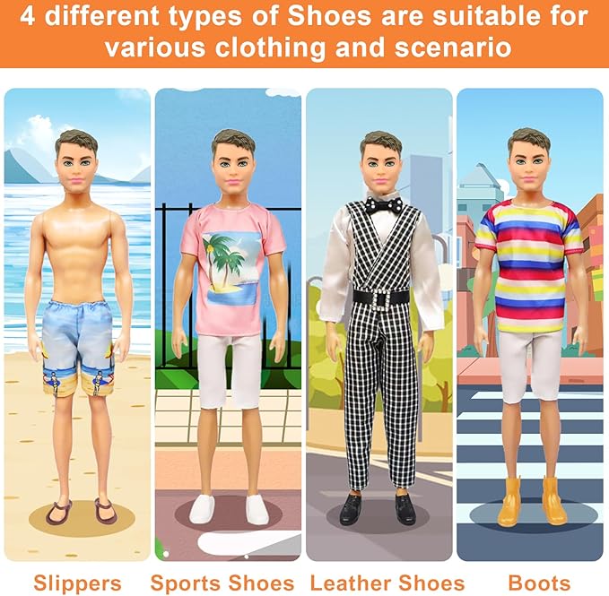 Ecore Fun 11 Items 11.5 Inch Boy Doll Clothes and Shoes - 5 Sets Fashion Casual Wear Clothes Outfit 2 Swimwear 4 Pairs Shoes for 12 inch boy Doll Random Styles