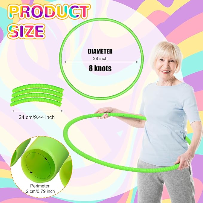 Poen 10 Pcs Exercise Hoop for Kids Detachable Adjustable Plastic Toy Colored Hoop Circles Playground Toys for Teens Games Gymnastics Dog Agility Equipment Party Decor, 28 Inch(Green)