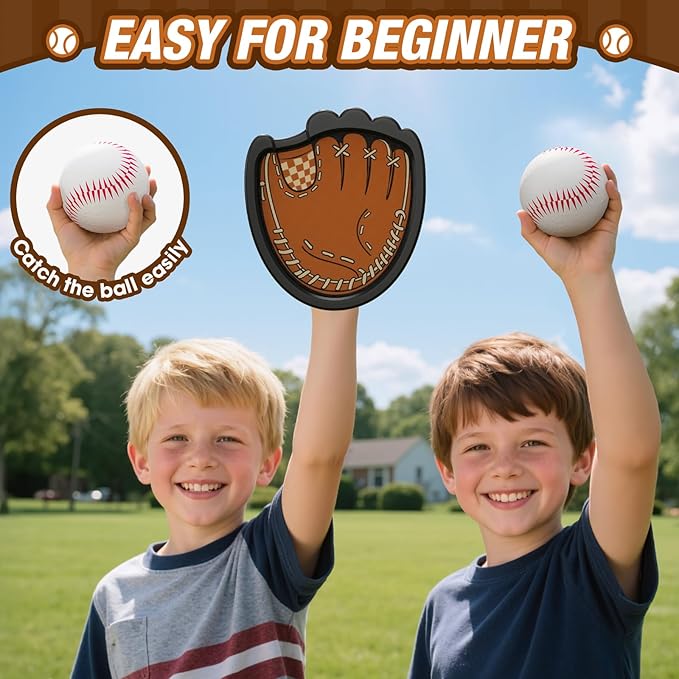 Toss and Catch Ball Game, Outdoor Toys for Kids, Beach Pool Yard Games for Teens & Family, Toddler Baseball Glove Birthday Gifts for 3 4 5 6 7 8+ Year Old Boys & Girls (4 Paddles & 6 Balls)