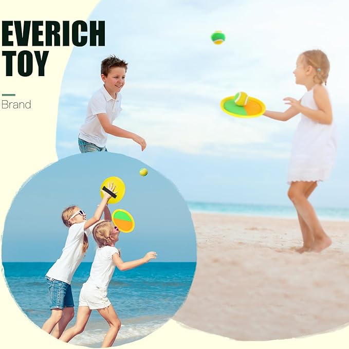 EVERICH Upgraded Toss and Catch Ball Game Set - Indoor and Outdoor Games for Kids 3-12, Beach Sand Pool Water Toy Includes 2 Paddles 2 Sticky Balls, Great Birthday Easter Gifts for Boys Girls