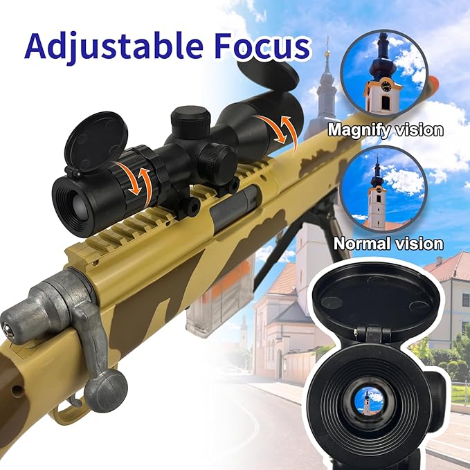 AGM MASTECH M24 Foam Blaster, Shell Ejecting, Safety Switch, Adjustable Stock 41.8 Inch, Fast Dart Loader, Scope, 40 Darts, 20 Casings, 2 Mags, Tactical Gear for Teens 14+ Adults(Yellow)