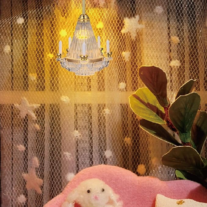 IMIKEYA Dollhouse Chandelier: 1:12 Scale Doll House Ceiling Lamp Miniature Led Chandelier Led Battery Operated Hanging Ceiling Light Lamp Dollhouse Accessories