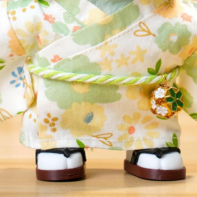 Clothes for 17cm Dolls,Outfit Accessories Kimono Set for 6.7inch Dolls Boys, Kawaii Chic Deigner Style Flower Hairbow+Green Clothing+Cute Mask+Clogs(NO Doll)