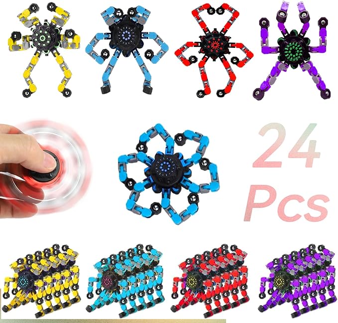 Easter Basket Stuffers, 24 Pcs Transformable Fidget Spinners Toys- Deformable Fingertip Gyro Stress Relief Sensory Toys, Easter Party Favors & Birthday Gifts for Kids Adults Boys Girls