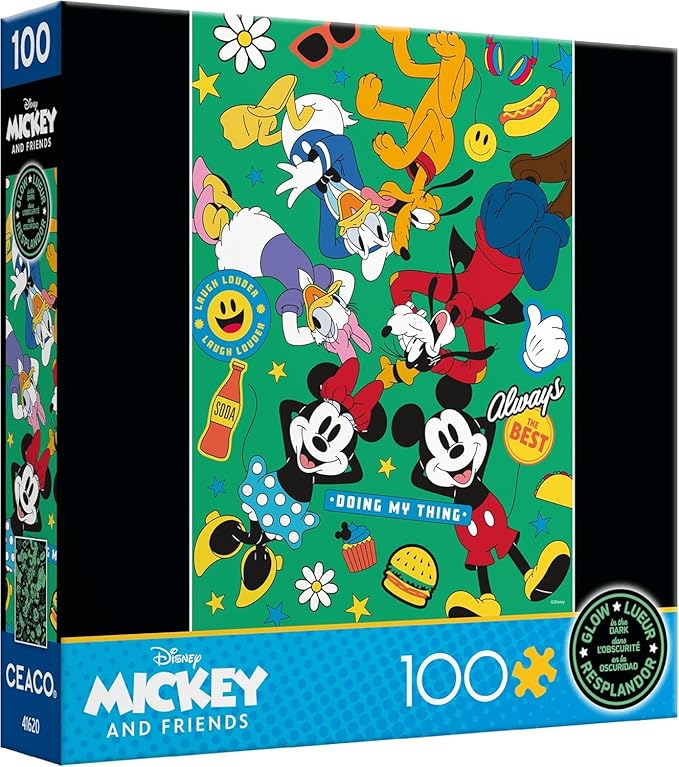 Ceaco - Disney - Mickey and Friends - Mickey Party of Six - Glow in the Dark -100 Piece Jigsaw Puzzle