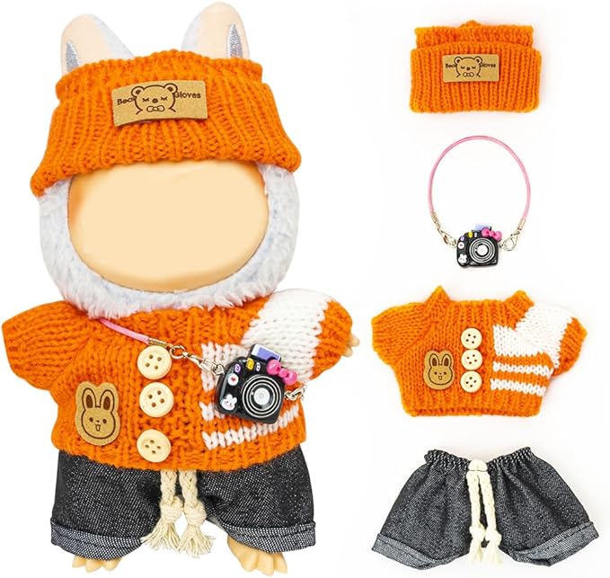Clothes for Lububu 17cm Dolls(NO Doll) for Lububu Doll Outfits with Accessories Suit for Lububu Cute Stylish Dress Up Set Easter Gifts Orange