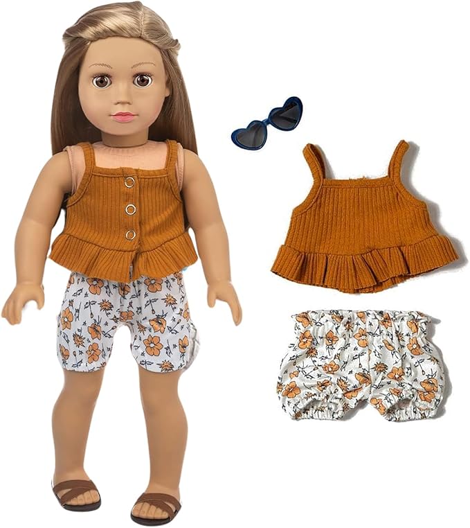 XFEYUE 22 Pcs American 18 inch Doll Clothes Gifts and Accessories, Fit 18 inch Doll - Including 10 Sets of Various Styles Doll Clothes, Hair Clips and Sunglasses Handbags