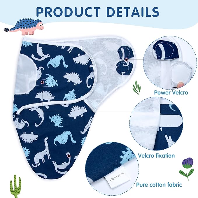 Reborn Baby Doll Clothes Outfit Accessories Swaddle Blanket & Hat 2 Pcs Set with Blue Dinosaur Patterns for 17-22 Inch Reborn Doll Newborn Boy